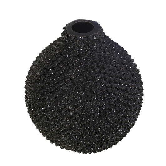 Gloss Black Spiked Ceramic Vase 8"