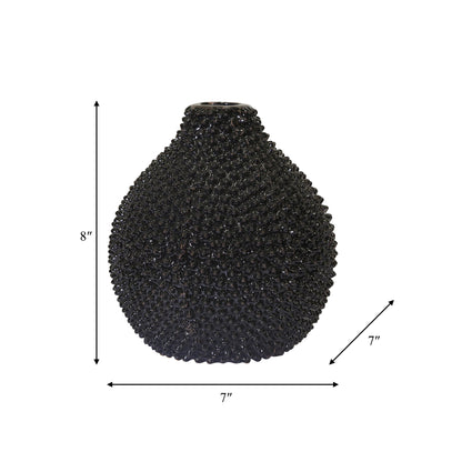 Gloss Black Spiked Ceramic Vase 8"