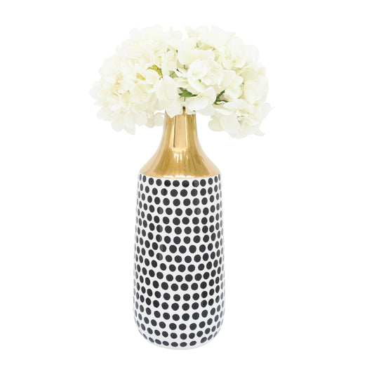 16"h Polka Dots Vase, Gold/white