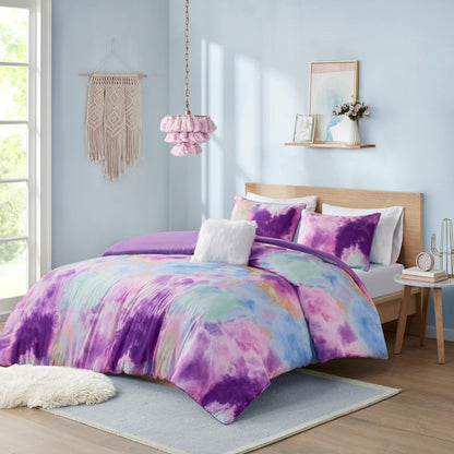 Cassiopeia Watercolor Tie Dye Printed Duvet Cover Set with Throw Pillow