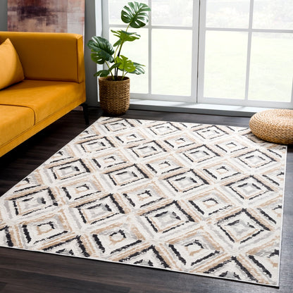 Contemporary Geometric Grey Diamond Rug