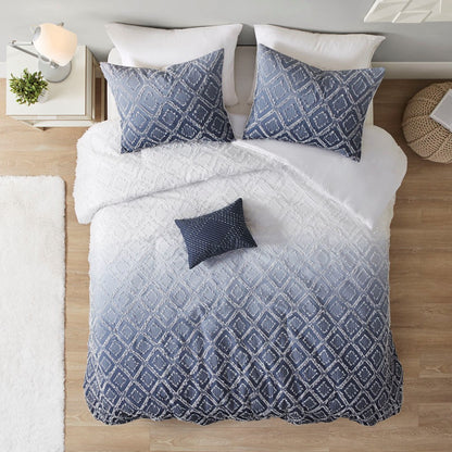Ava Ombre Printed Clipped Jacquard Duvet Cover Set