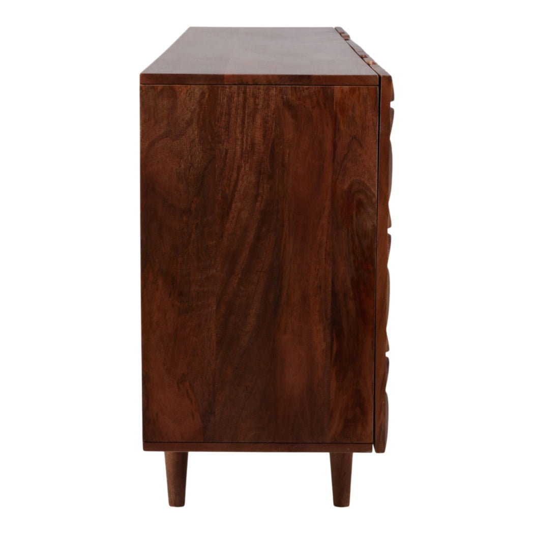 Wood Geometric Carved Front Finish Cabinet - Mango Brown