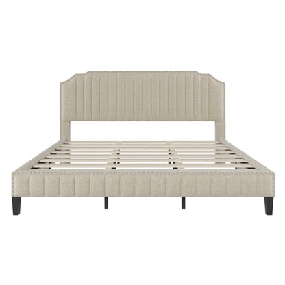 Modern Linen Curved Upholstered Platform Bed