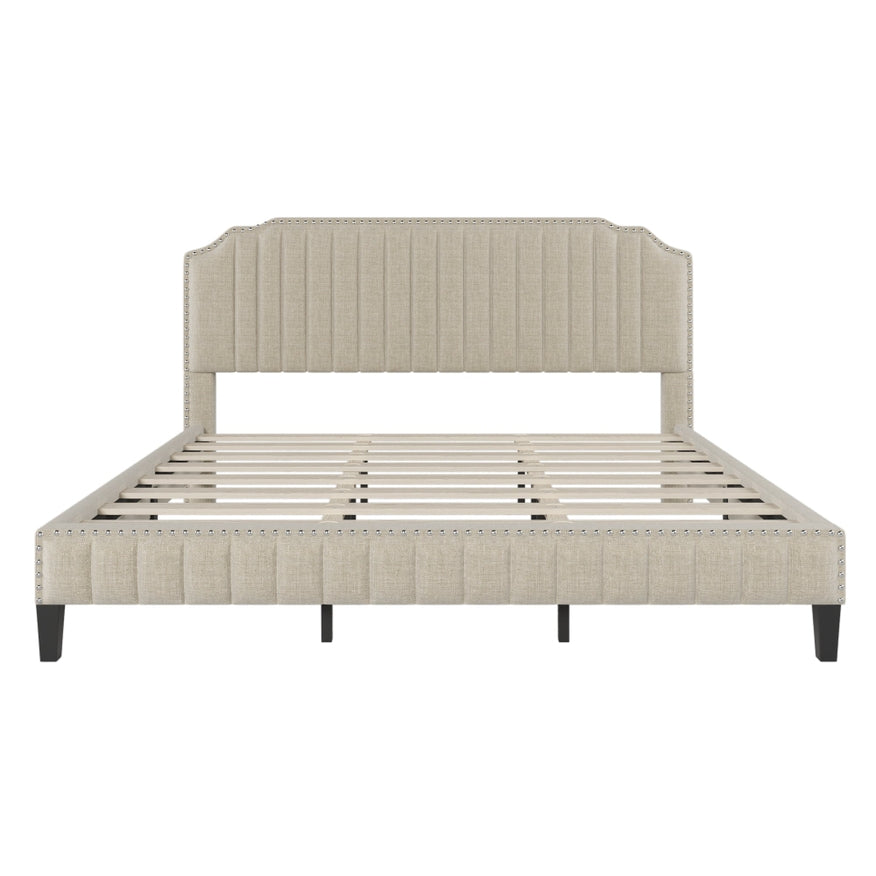 Modern Linen Curved Upholstered Platform Bed