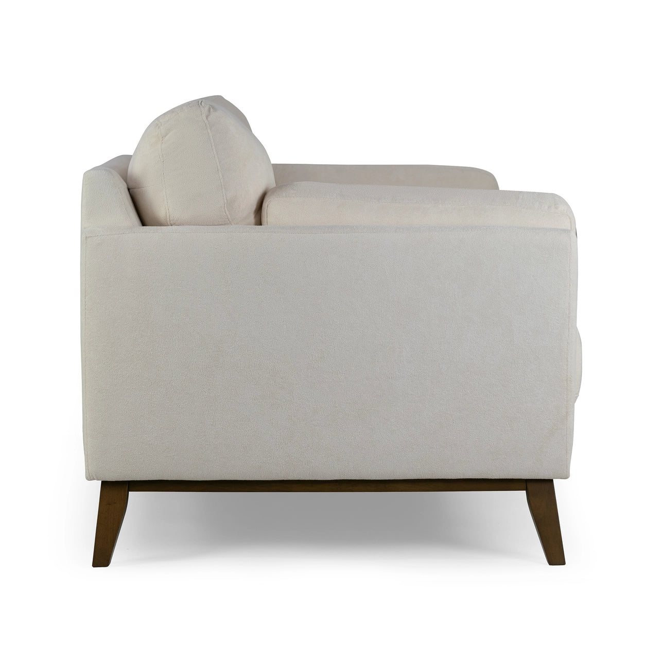 Birre Beige Micro Boucle Fabric Sofa with Walnut Wood Legs