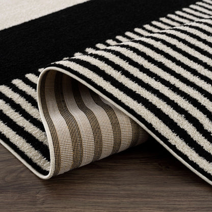 Cream Black Lines Color Block Rug