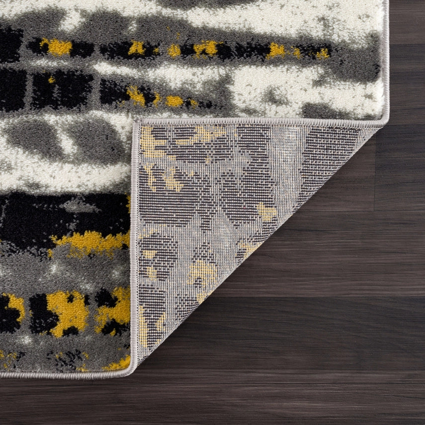 Contemporary Yellow & Grey Distressed Rug