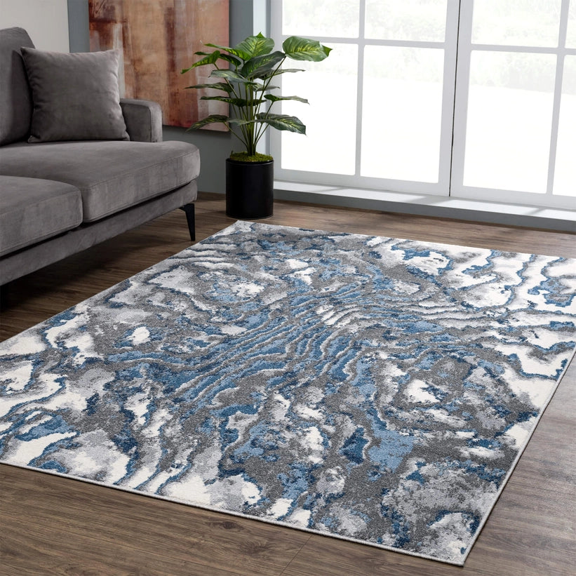 Mist Abstract Blue Grey Area Rug