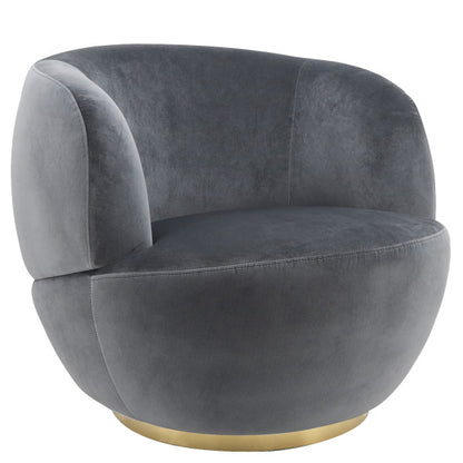 Velveteen Swivel Chair With Gold Base, Gray