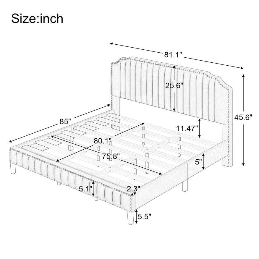 Modern Linen Curved Upholstered Platform Bed