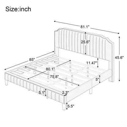 Modern Linen Curved Upholstered Platform Bed