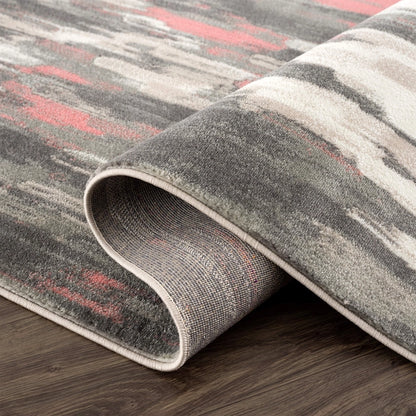 Contemporary Cream and Pink Abstract Rug