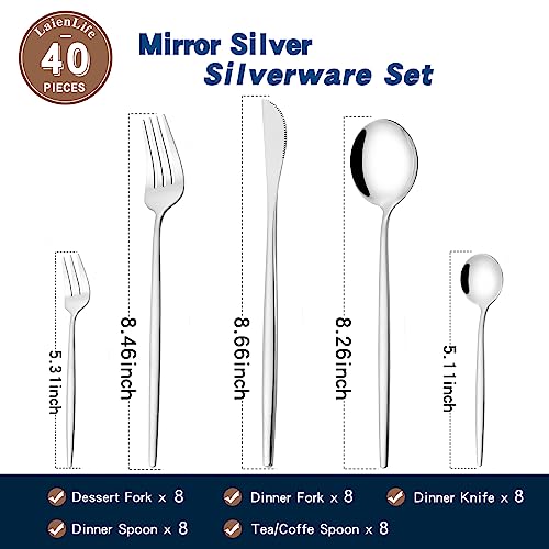 Mirror Modern Flatware Set for 4, 20-Piece Stainless Steel Silverware Set, LaienLife Unique Utensils with Long Forks Spoons and Knives Sets, Great for Home and Restaurant, Dishwasher Safe - Silver