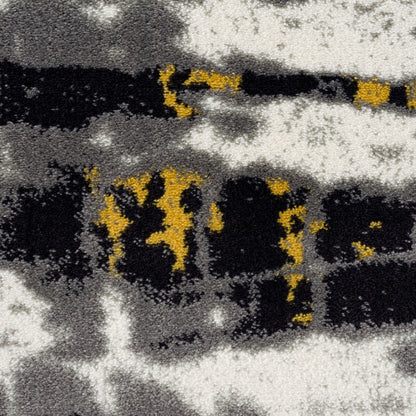Contemporary Yellow & Grey Distressed Rug