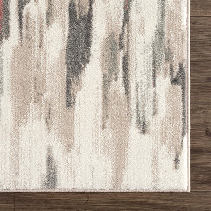 Contemporary Cream and Pink Abstract Rug