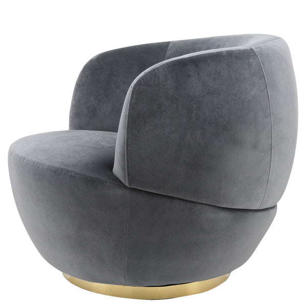 Velveteen Swivel Chair With Gold Base, Gray