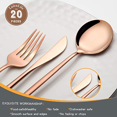 Mirror Modern Flatware Set for 4, 20-Piece Stainless Steel Silverware Set, LaienLife Unique Utensils with Long Forks Spoons and Knives Sets, Great for Home and Restaurant, Dishwasher Safe - Silver