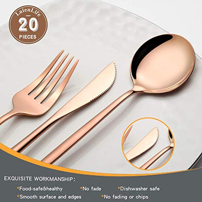 Mirror Modern Flatware Set for 4, 20-Piece Stainless Steel Silverware Set, LaienLife Unique Utensils with Long Forks Spoons and Knives Sets, Great for Home and Restaurant, Dishwasher Safe - Silver