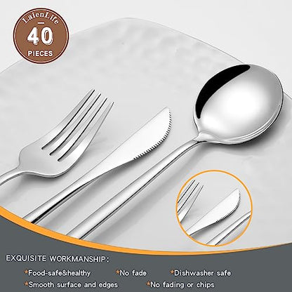 Mirror Modern Flatware Set for 4, 20-Piece Stainless Steel Silverware Set, LaienLife Unique Utensils with Long Forks Spoons and Knives Sets, Great for Home and Restaurant, Dishwasher Safe - Silver