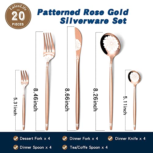 Mirror Modern Flatware Set for 4, 20-Piece Stainless Steel Silverware Set, LaienLife Unique Utensils with Long Forks Spoons and Knives Sets, Great for Home and Restaurant, Dishwasher Safe - Silver