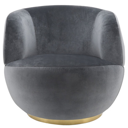 Velveteen Swivel Chair With Gold Base, Gray