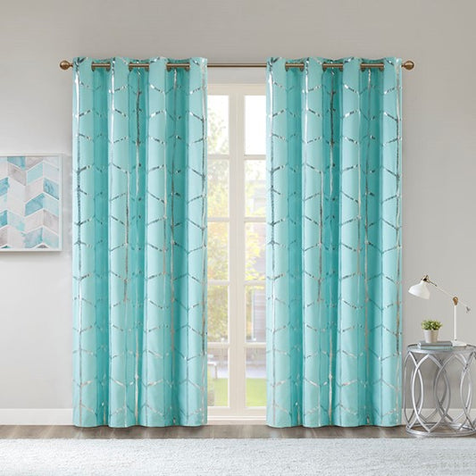 Raina Total Blackout Metallic Print Grommet Top Curtain Panel