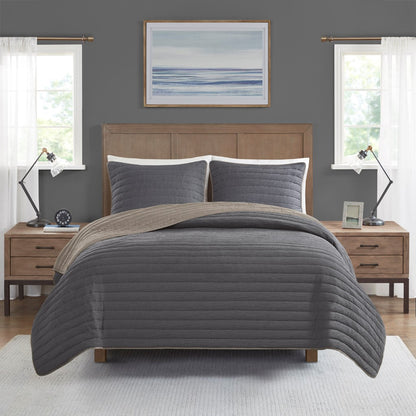 Franklin 3 Piece Crinkled Microfiber Quilt Set