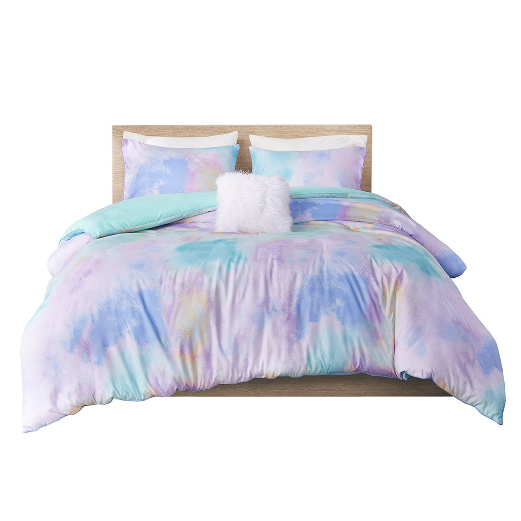 Cassiopeia Watercolor Tie Dye Printed Duvet Cover Set with Throw Pillow