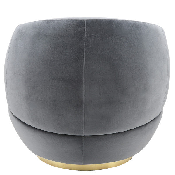 Velveteen Swivel Chair With Gold Base, Gray