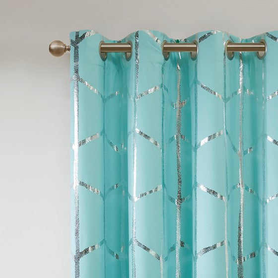 Raina Total Blackout Metallic Print Grommet Top Curtain Panel