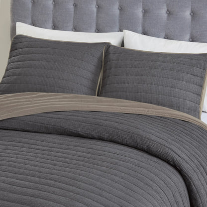 Franklin 3 Piece Crinkled Microfiber Quilt Set