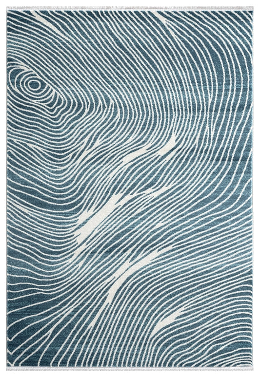 Contemporary Blue Cream Swirl Rug