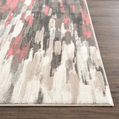 Contemporary Cream and Pink Abstract Rug