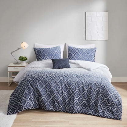 Ava Ombre Printed Clipped Jacquard Duvet Cover Set