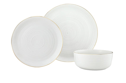 12 Pc Linear Gold Porcelain Dinner Set - Service For Fou
