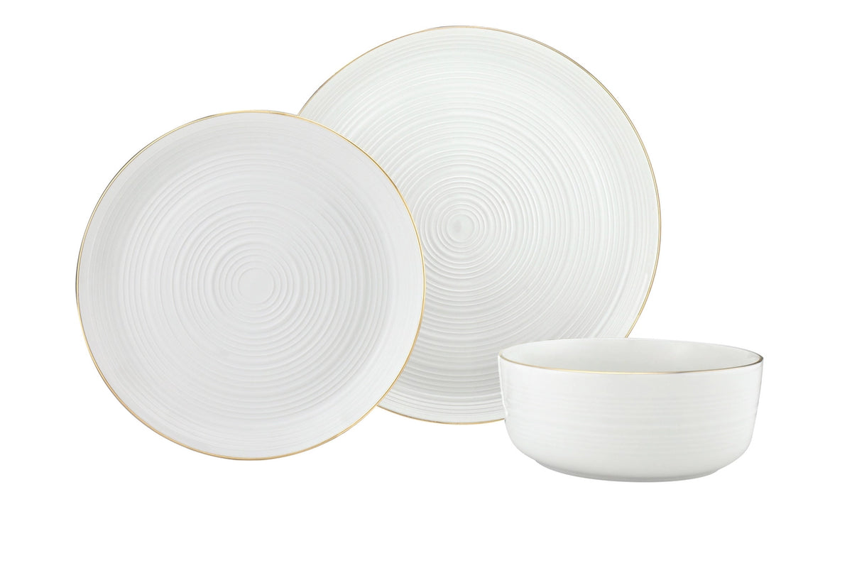 12 Pc Linear Gold Porcelain Dinner Set - Service For Fou