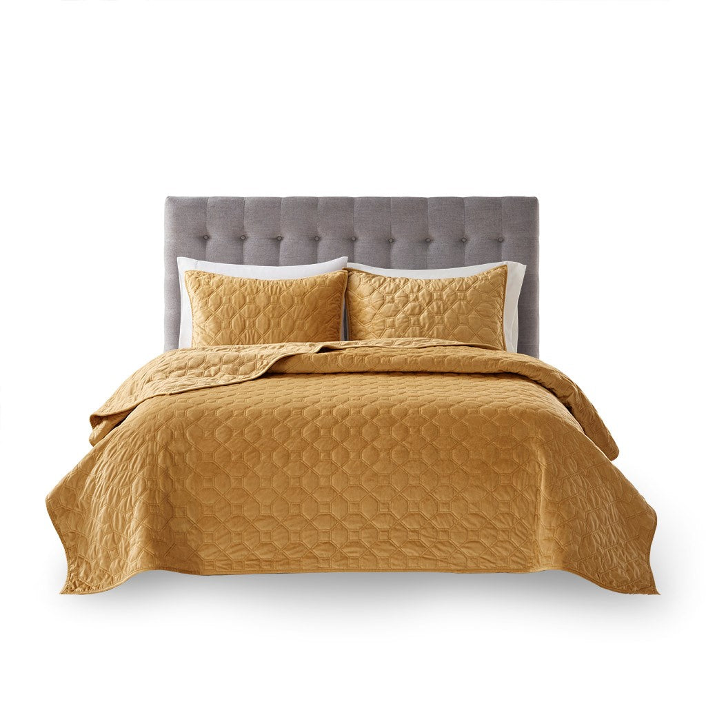 Harper Faux Velvet Reversible 3 Piece Coverlet Set
