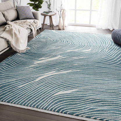 Contemporary Blue Cream Swirl Rug