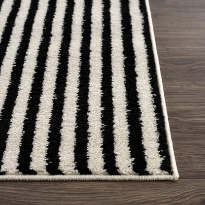 Cream Black Lines Color Block Rug