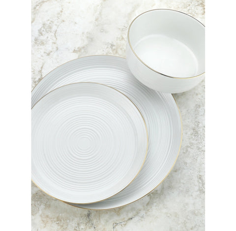 12 Pc Linear Gold Porcelain Dinner Set - Service For Fou