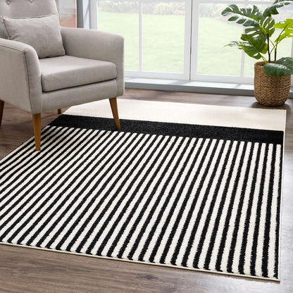 Cream Black Lines Color Block Rug