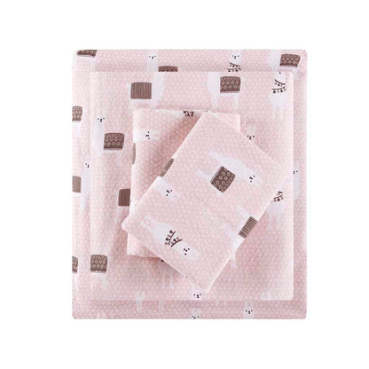 Pink Llamas Cozy Soft Cotton Flannel Printed Sheet Set