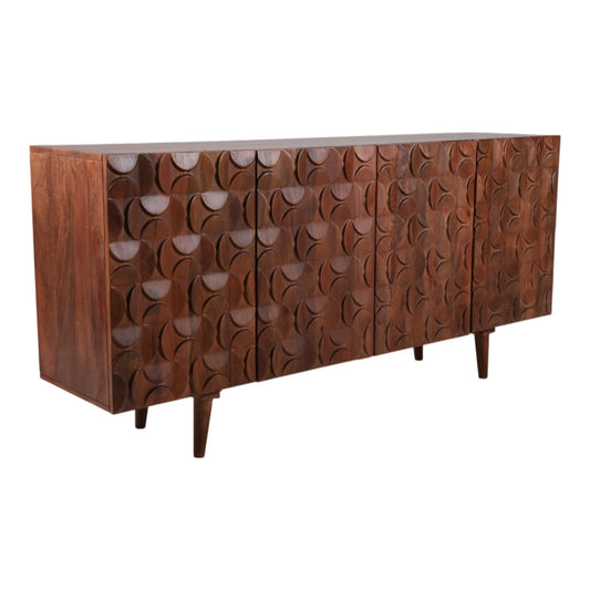 Wood Geometric Carved Front Finish Cabinet - Mango Brown