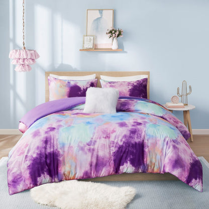 Cassiopeia Watercolor Tie Dye Printed Duvet Cover Set with Throw Pillow