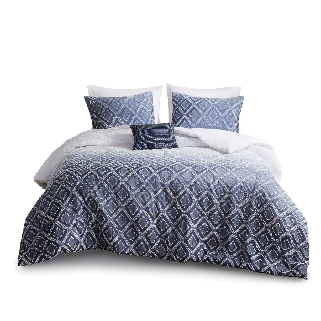 Ava Ombre Printed Clipped Jacquard Duvet Cover Set