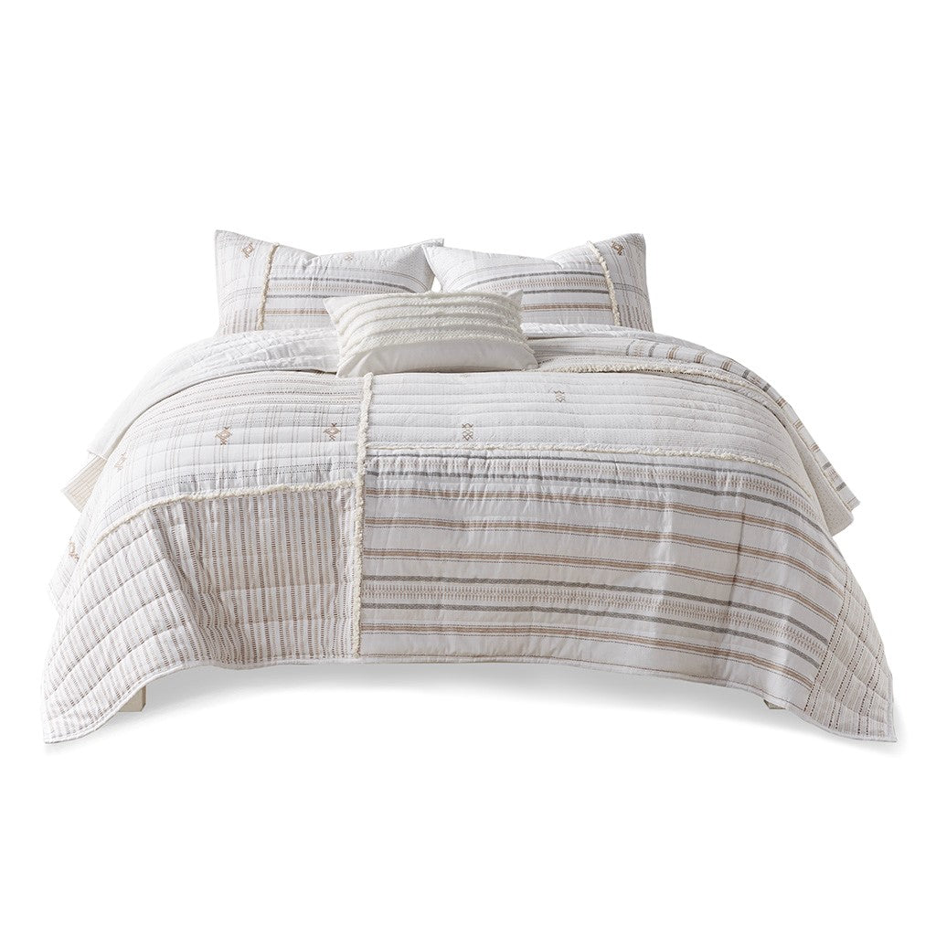 Salar 3 Piece Printed Cotton Quilt Set with Trims