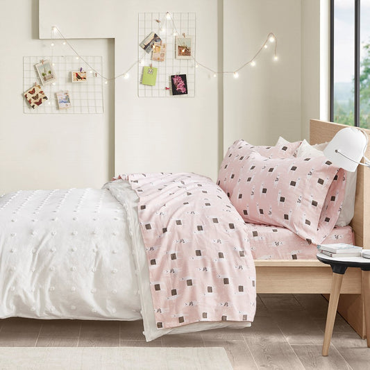 Pink Llamas Cozy Soft Cotton Flannel Printed Sheet Set