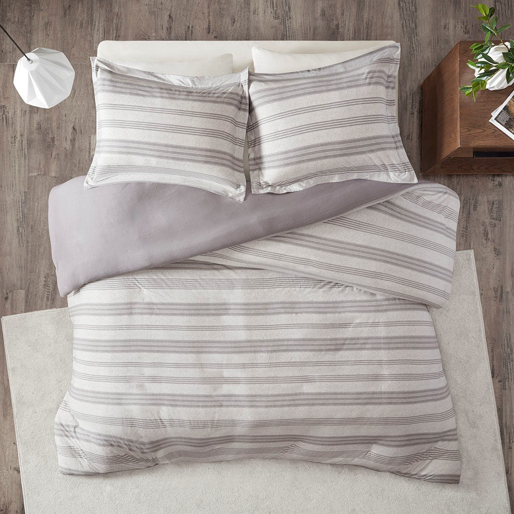 Cole Stripe Print Ultra Soft Cotton Blend Jersey Knit Duvet Cover Set