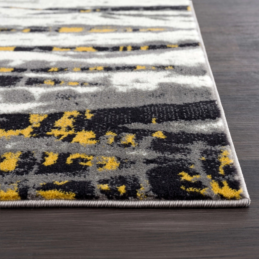 Contemporary Yellow & Grey Distressed Rug